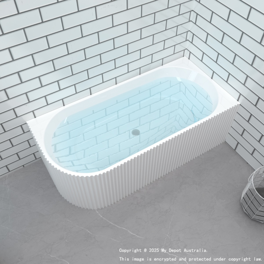 1700mm Kiama Grooved Gloss White Right Corner Fit Fluted Bathtub 