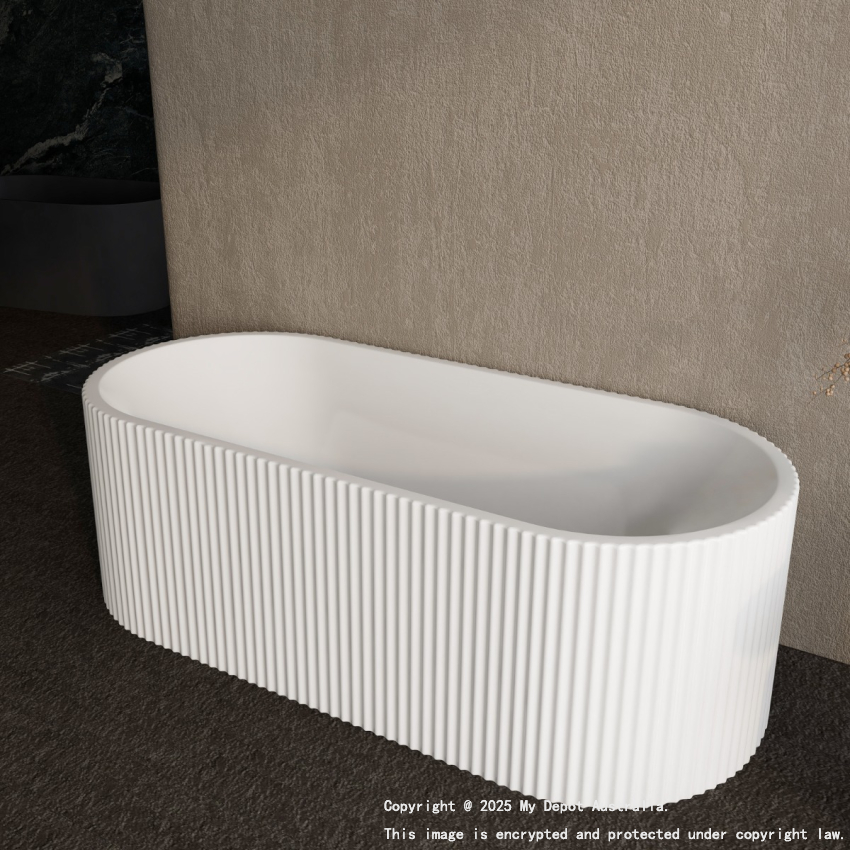 1500mm Kiama Grooved Gloss White Freestanding Fluted Bathtub 