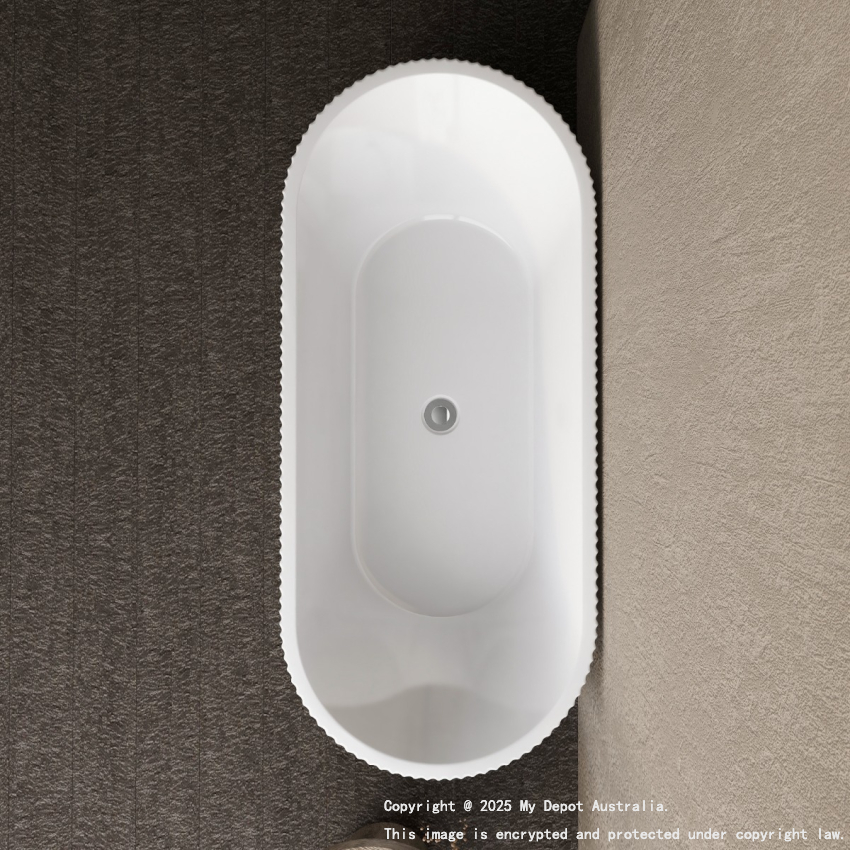 1500mm Kiama Grooved Gloss White Freestanding Fluted Bathtub 