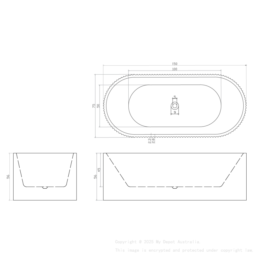 1500mm Kiama Grooved Gloss White Freestanding Fluted Bathtub 