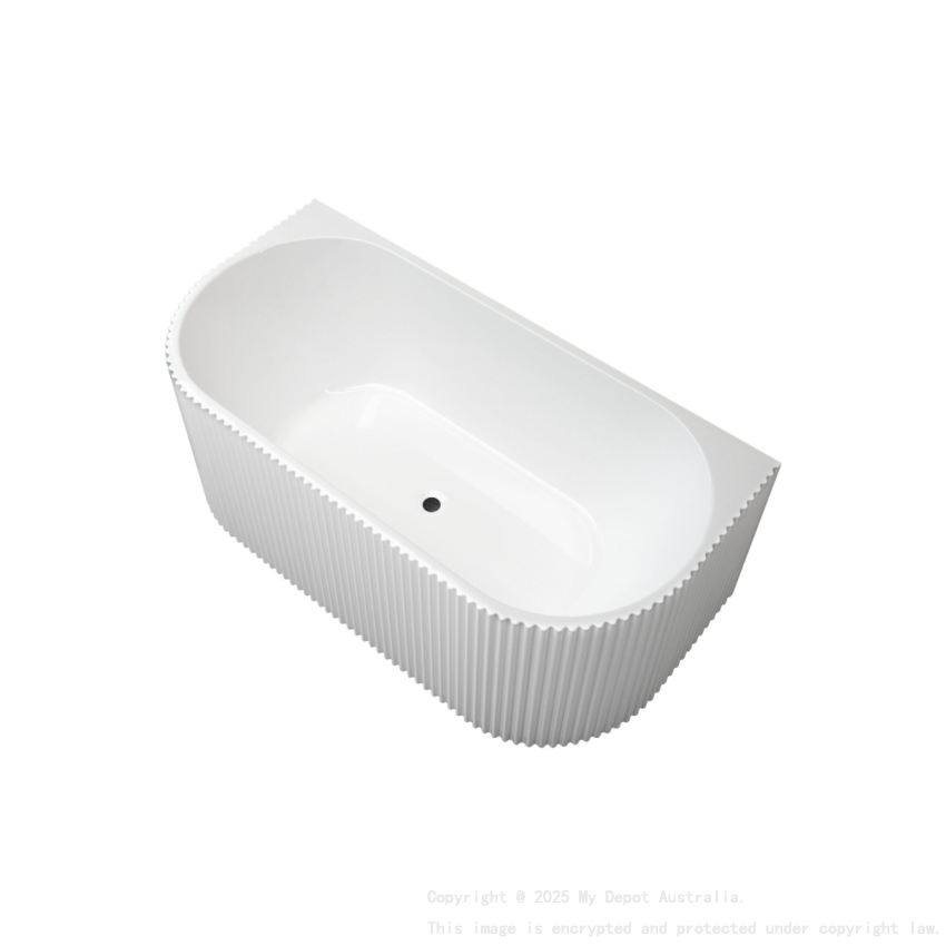 1500mm Kiama Grooved Gloss White Back to Wall FlutedBathtub 