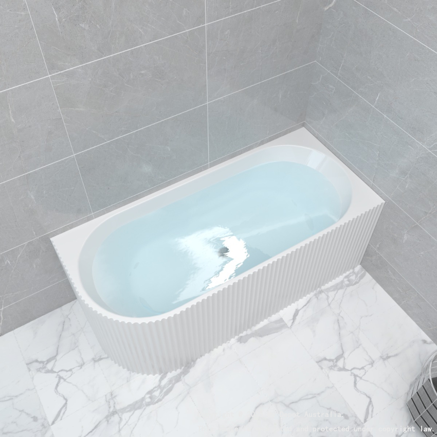 1500mm Kiama Grooved Gloss White Right Corner Fit Fluted Bathtub 