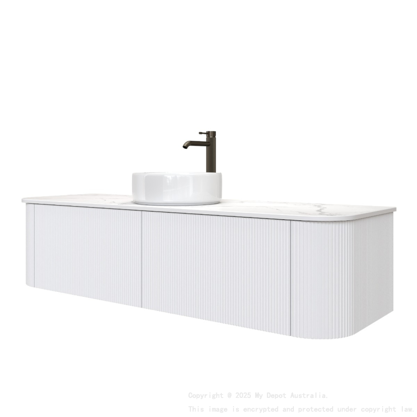 Kiama 1500mm Matte White 2 Drawers Curved Wall Hung Fluted Bathroom Vanity