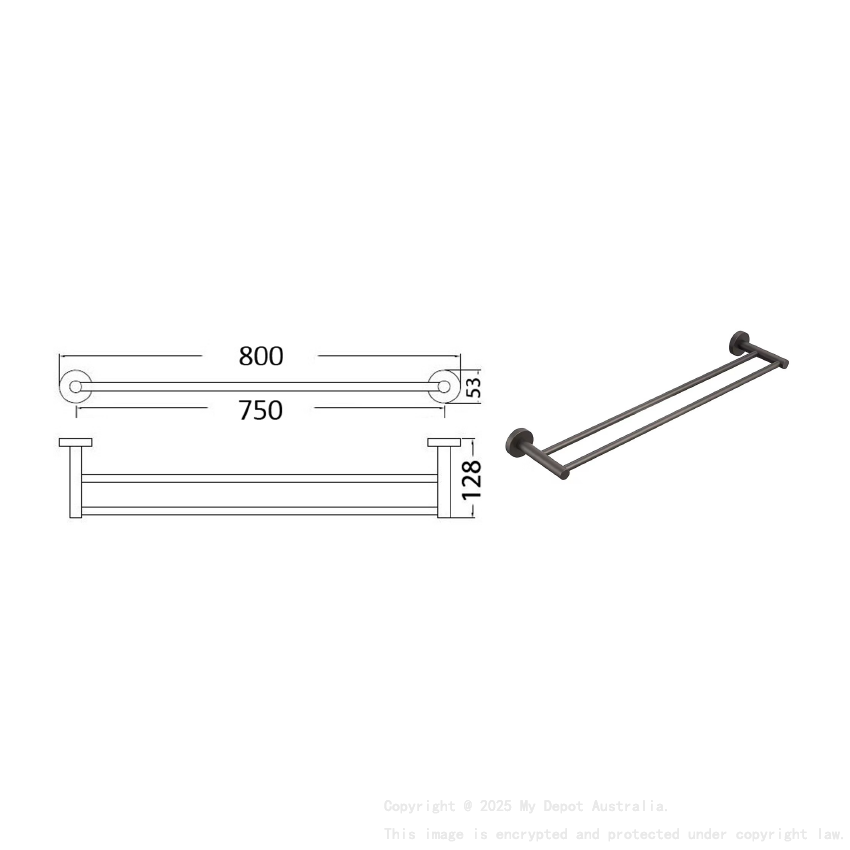 Otus Round Double Towel Rail 750mm Gunmetal