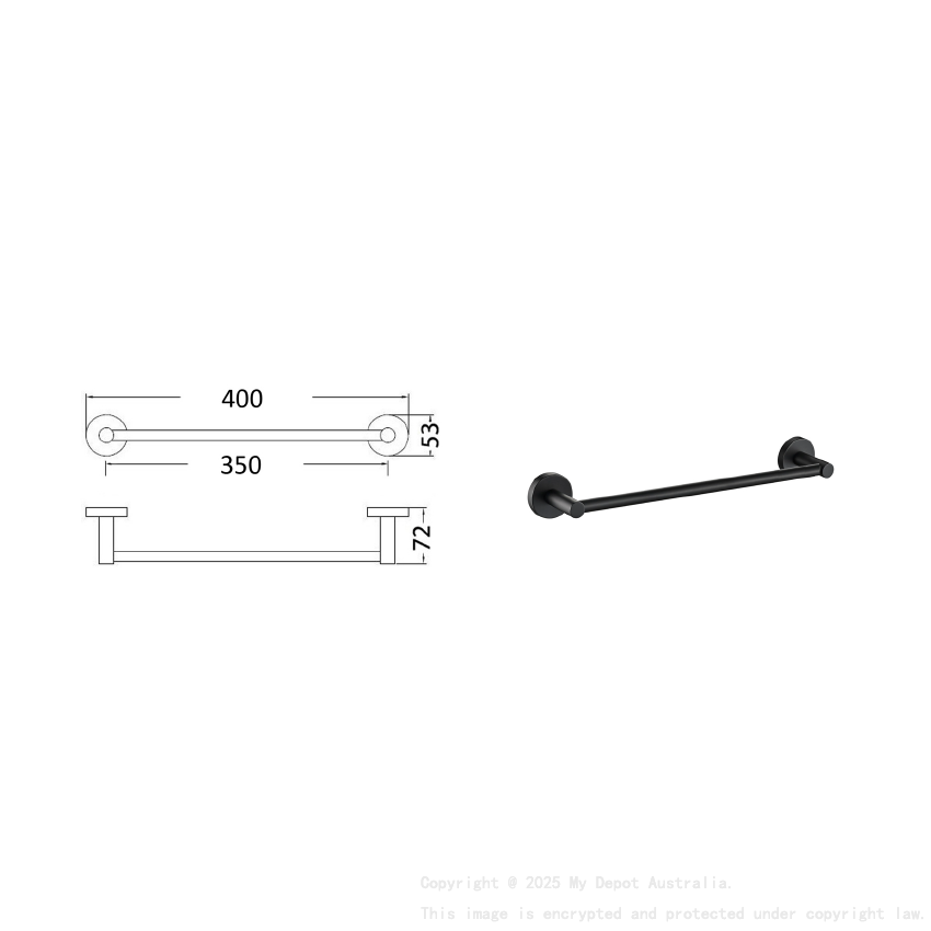 Otus Single Towel Rail 350mm Matt Black