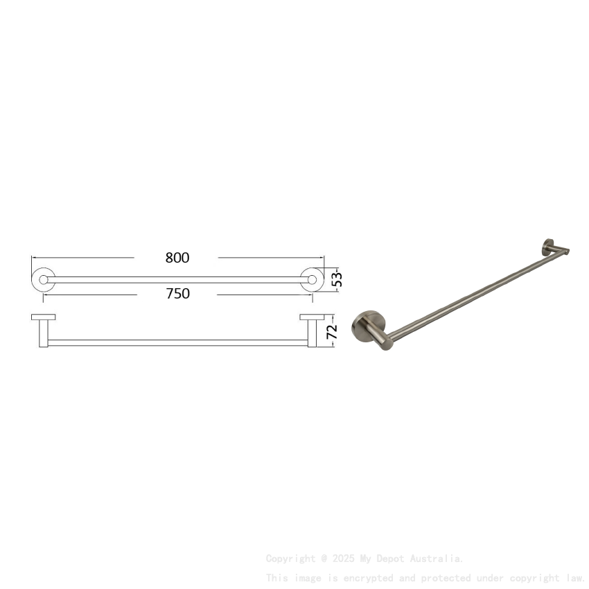 Otus Round Single Towel Rail 750mm Brushed Nickel