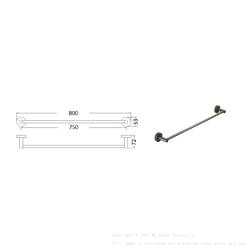 Otus Round Single Towel Rail 750mm Gunmetal