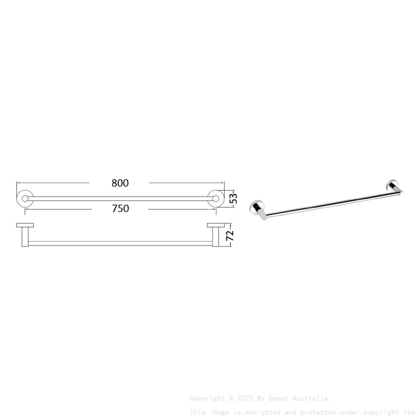 Otus Round Single Towel Rail 750mm Chrome