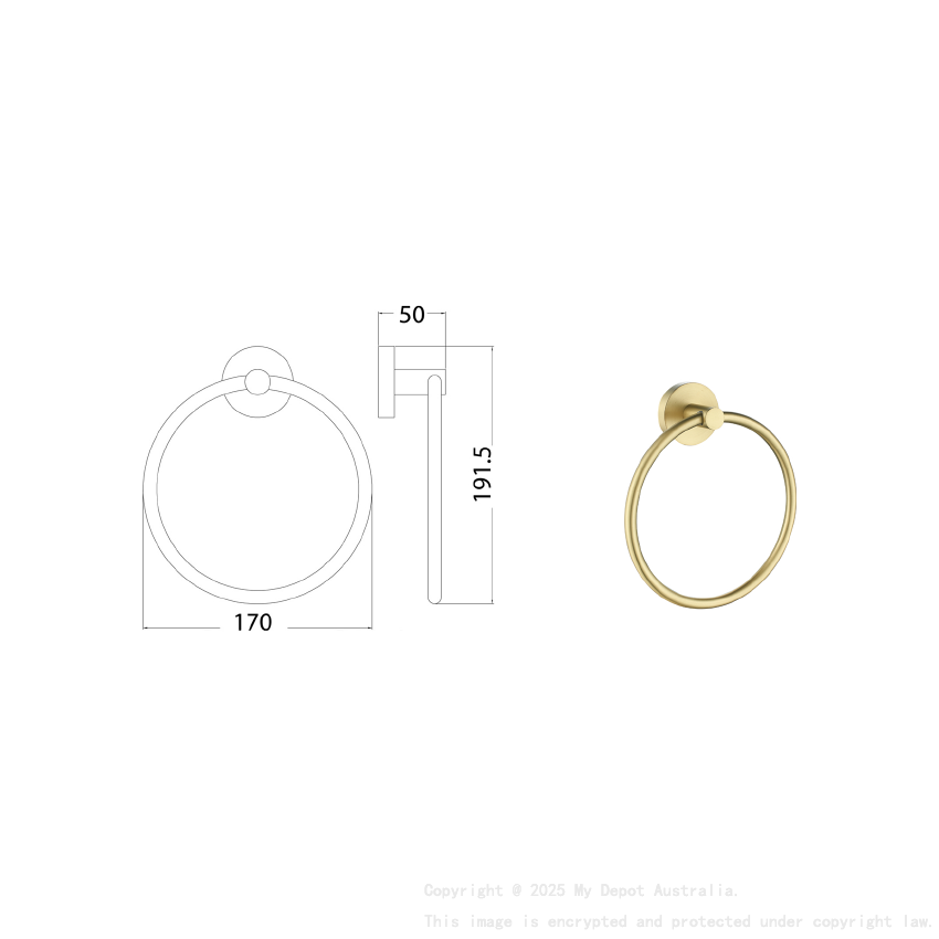 Otus Round Towel Ring Brushed Gold