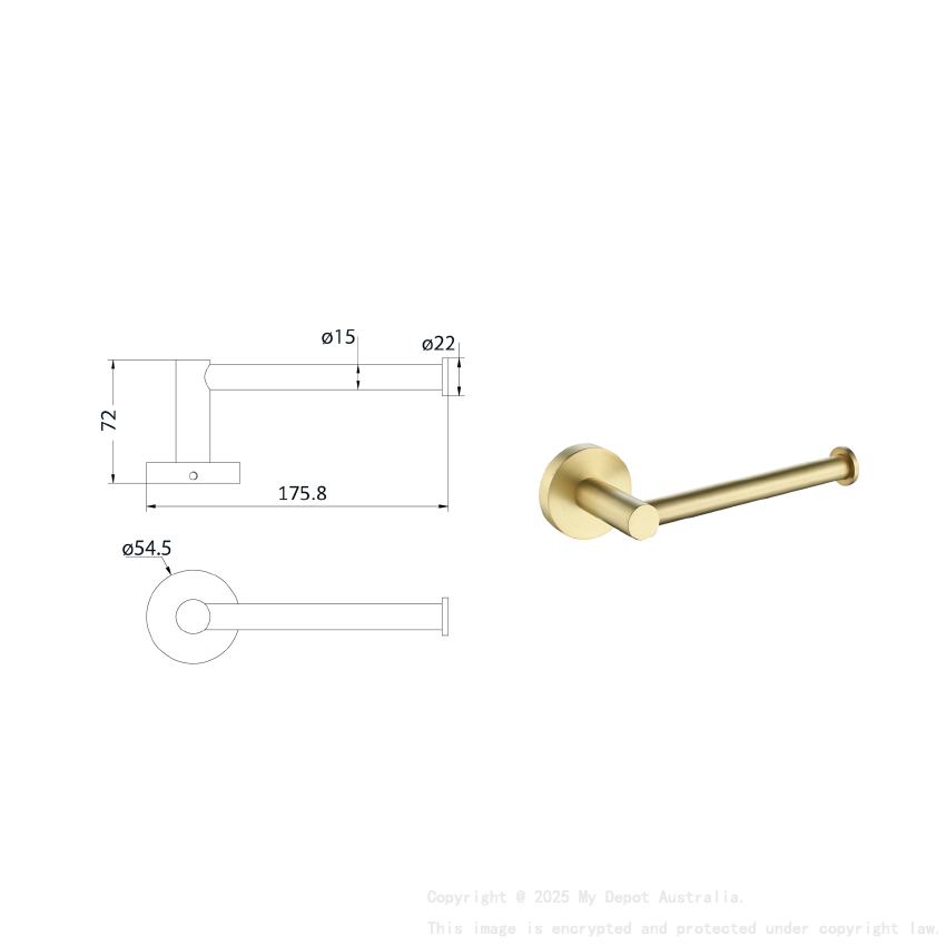 Otus L-Shaped Toilet Roll Holder Brushed Gold