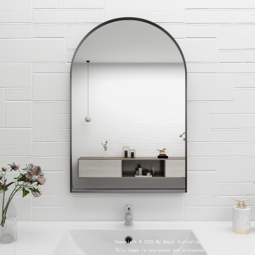 600mm Black Framed Bathroom Arch Mirror