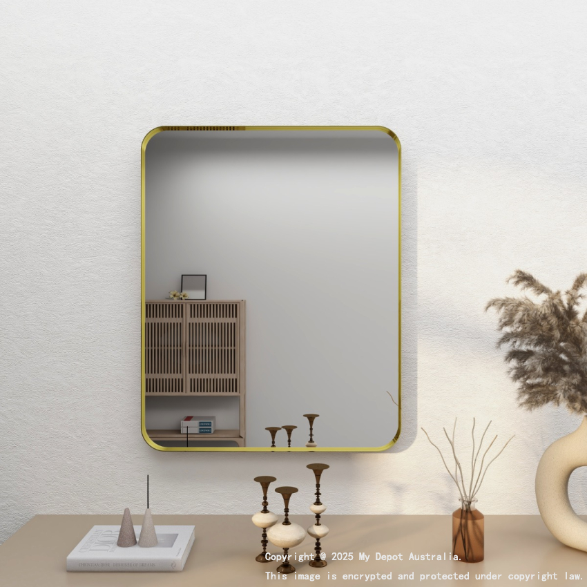 600mm Wall Mounted Brushed Gold Framed Bathroom Rectangle Mirror