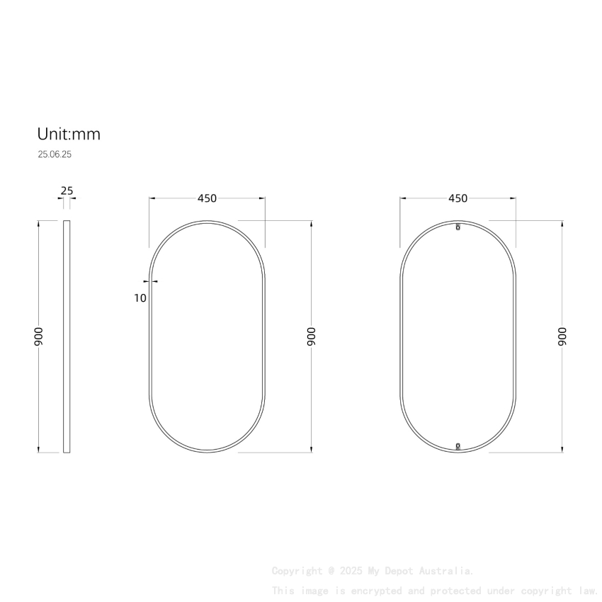 450*900mm Black Framed Oval Mirror Metal Framed Mirror