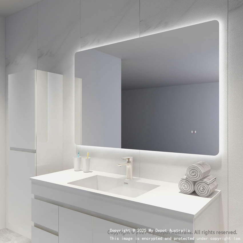 1200mm Curved Rim Rectangle 3 Color Backlit Bathroom LED Mirror(Touchless Sensor Switch)