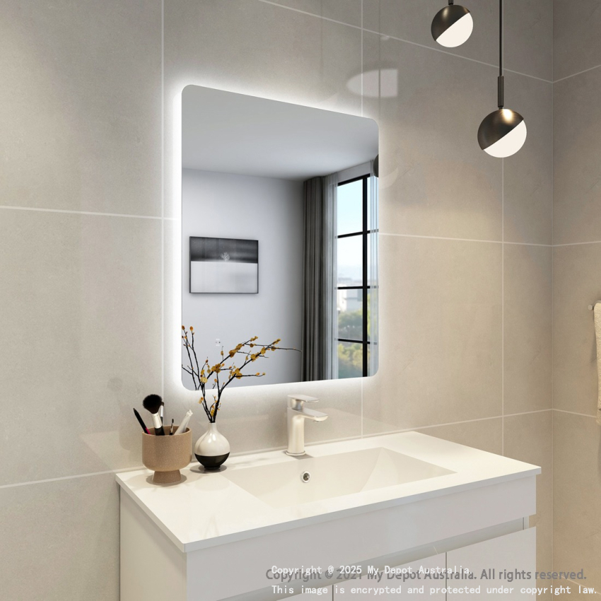 600mm Curved Rim Rectangle 3 Color Backlit Bathroom LED Mirror(Touchless Sensor Switch)