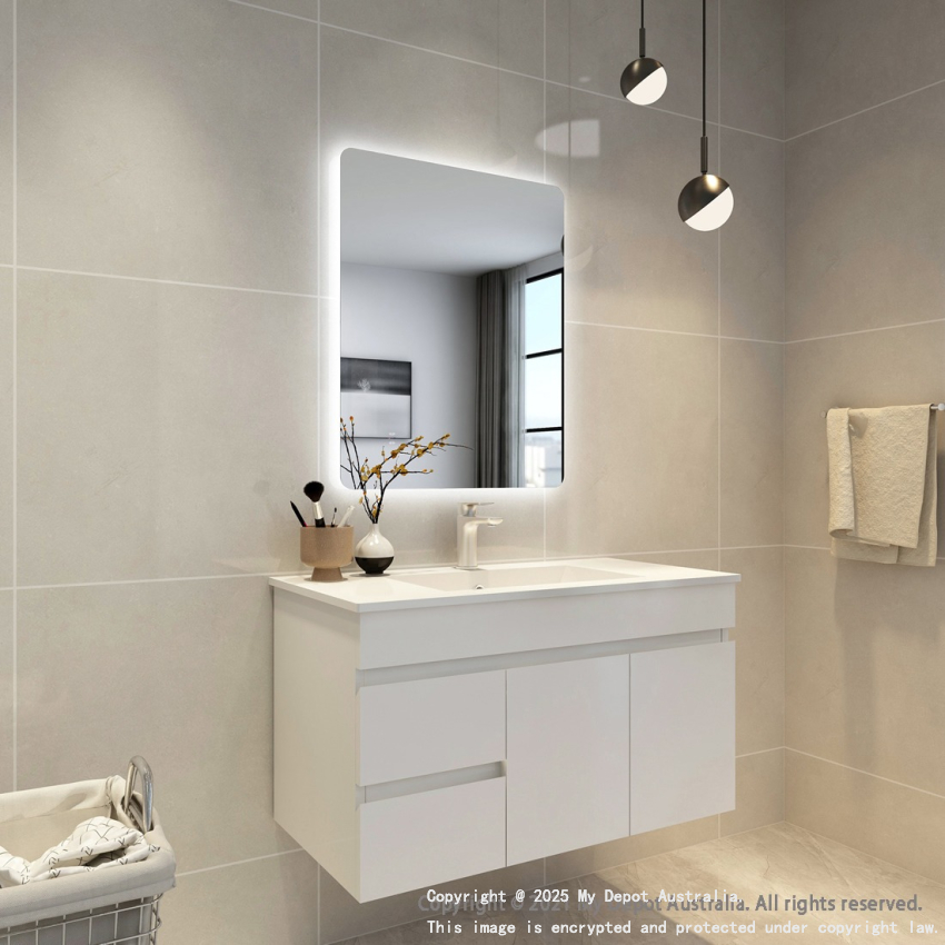 600mm Curved Rim Rectangle 3 Color Backlit Bathroom LED Mirror(Touchless Sensor Switch)