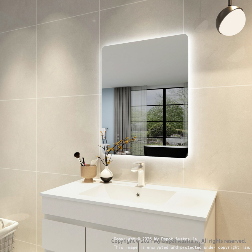 600mm Curved Rim Rectangle 3 Color Backlit Bathroom LED Mirror(Touchless Sensor Switch)