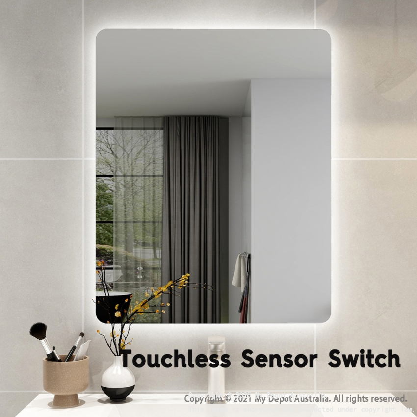 600mm Curved Rim Rectangle 3 Color Backlit Bathroom LED Mirror(Touchless Sensor Switch)