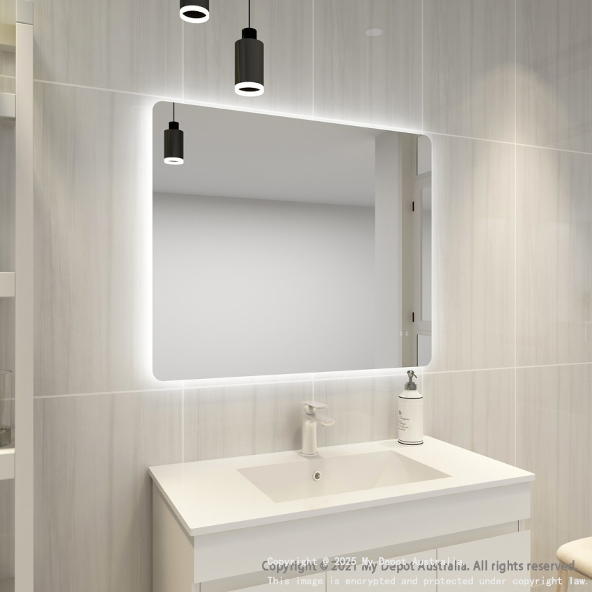 900mm Curved Rim Rectangle 3 Color Backlit Bathroom LED Mirror(Touchless Sensor Switch)