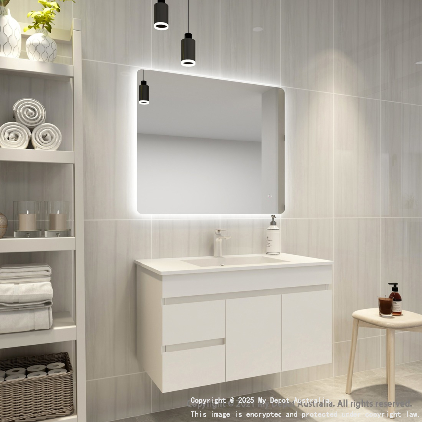 900mm Curved Rim Rectangle 3 Color Backlit Bathroom LED Mirror(Touchless Sensor Switch)