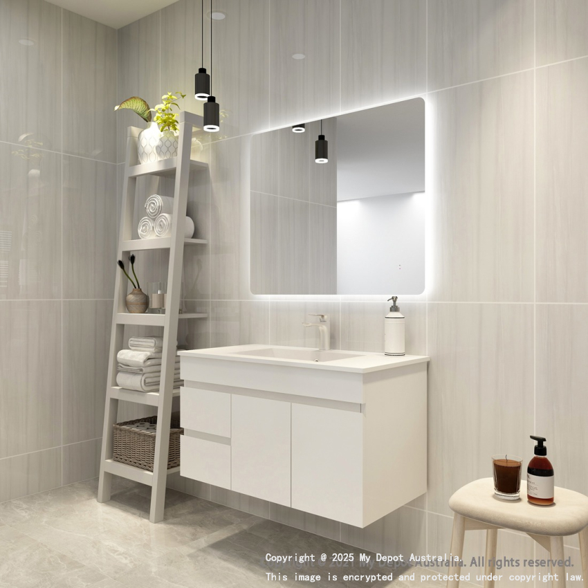 900mm Curved Rim Rectangle 3 Color Backlit Bathroom LED Mirror(Touchless Sensor Switch)