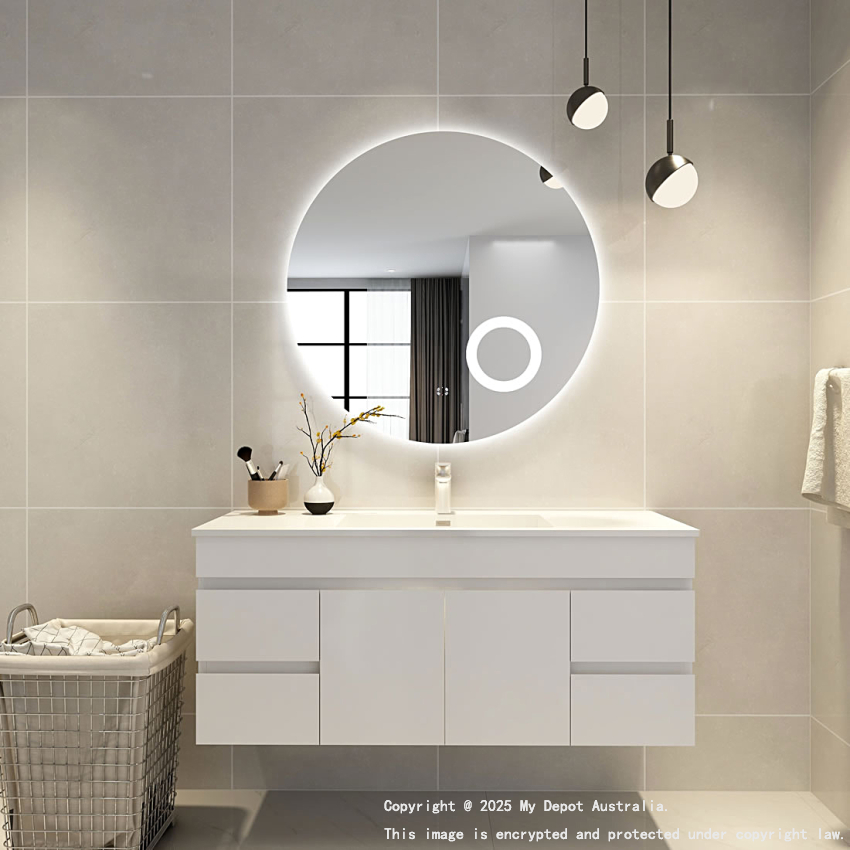 900mm Round Three Color Frameless Backlit Touchless Bathroom LED Mirror