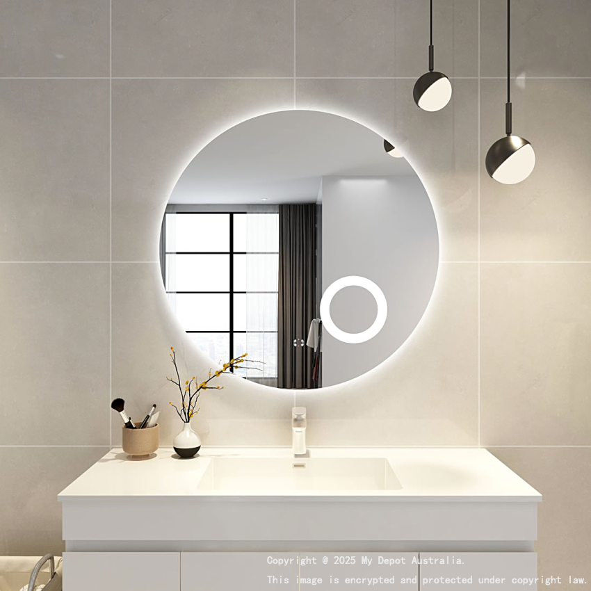 900mm Round Three Color Frameless Backlit Touchless Bathroom LED Mirror