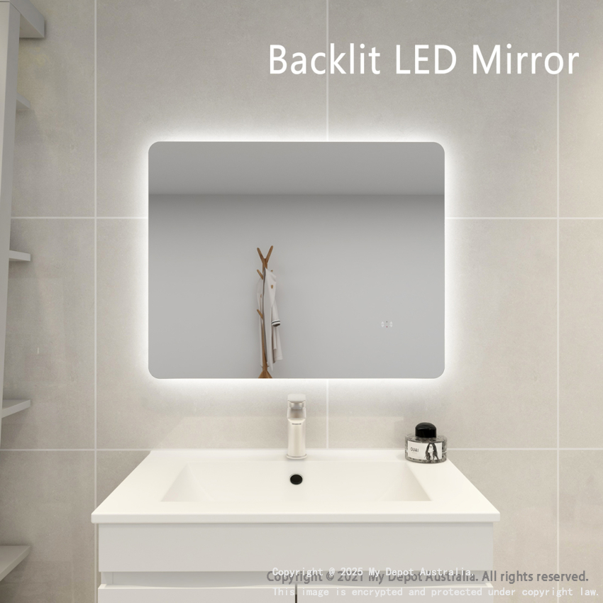 750mm Curved Rim Rectangle 3 Color Backlit Bathroom LED Mirror(Touchless Sensor Switch)