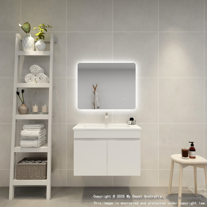 750mm Curved Rim Rectangle 3 Color Backlit Bathroom LED Mirror(Touchless Sensor Switch)