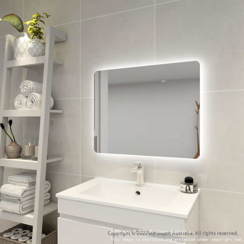 750mm Curved Rim Rectangle 3 Color Backlit Bathroom LED Mirror(Touchless Sensor Switch)