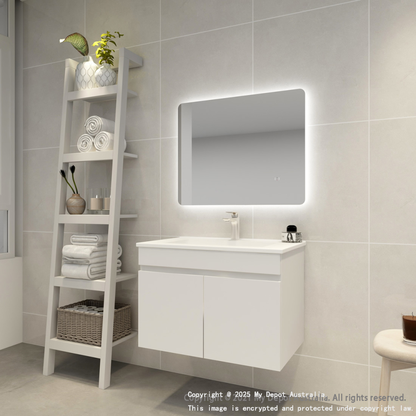 750mm Curved Rim Rectangle 3 Color Backlit Bathroom LED Mirror(Touchless Sensor Switch)