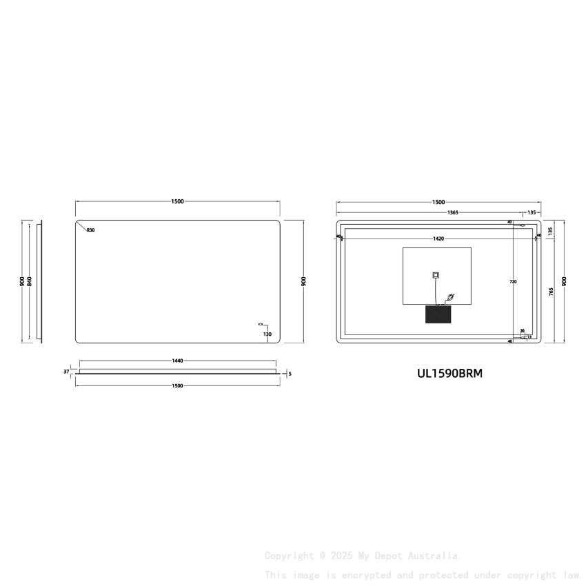 1500mm Curved Rim Rectangle 3 Color Backlit LED Mirror
