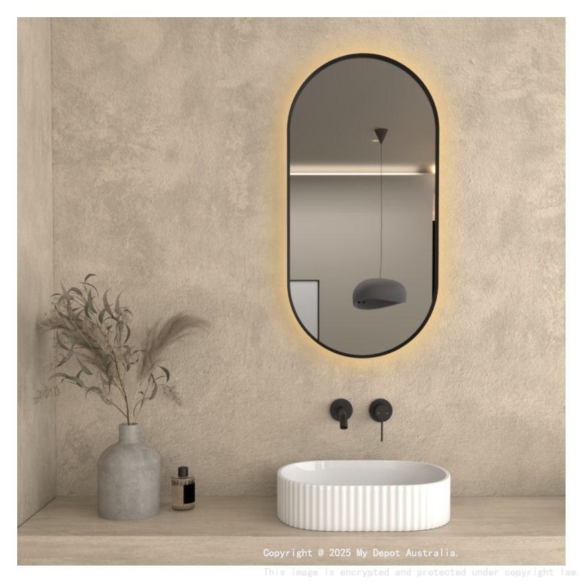 450×900mm Matte Black Framed Oval 3 Color Backlit LED Mirror(Touchless Sensor Switch)