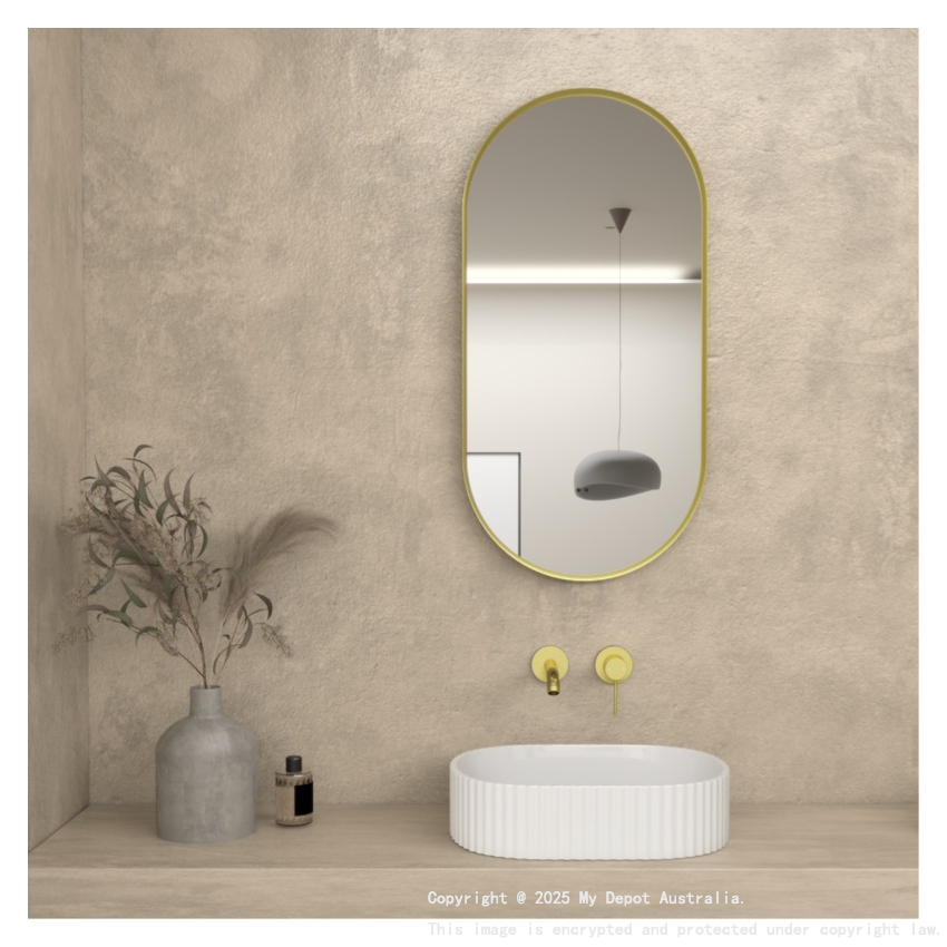 450×900mm Brushed Gold Framed Oval 3 Color Backlit LED Mirror(Touchless Sensor Switch)