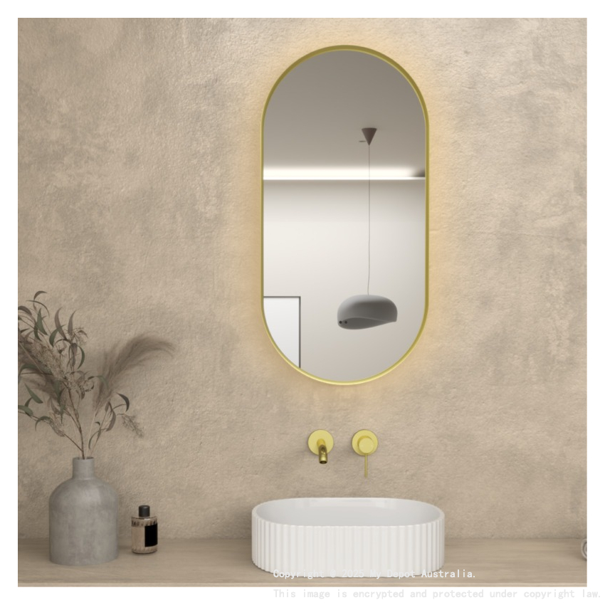 450×900mm Brushed Gold Framed Oval 3 Color Backlit LED Mirror(Touchless Sensor Switch)