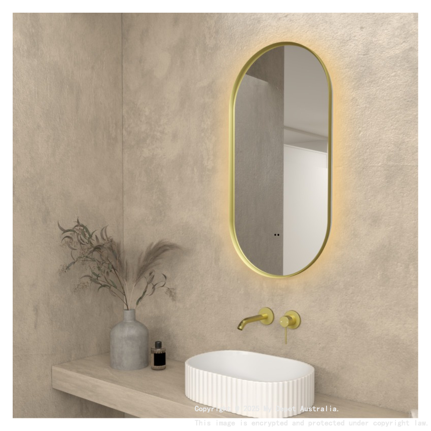 450×900mm Brushed Gold Framed Oval 3 Color Backlit LED Mirror(Touchless Sensor Switch)
