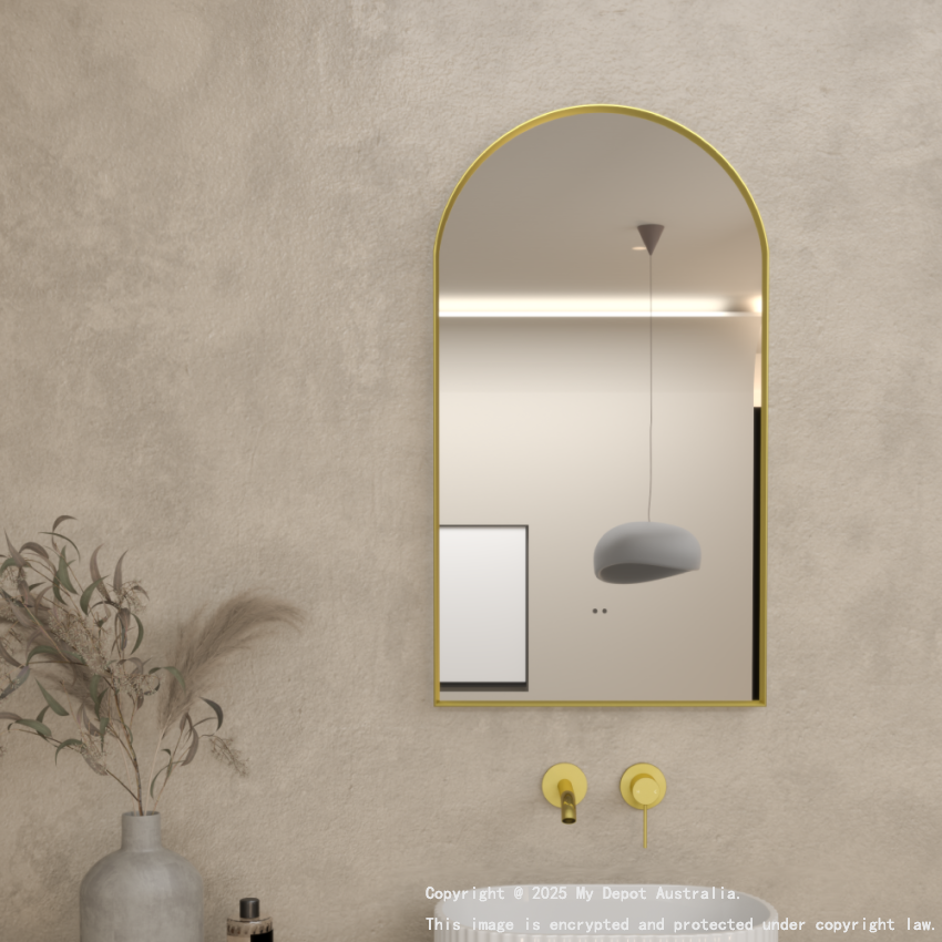 500x900mm Brushed Gold Framed Arch 3 Color Backlit LED Mirror(Touchless Sensor Switch)