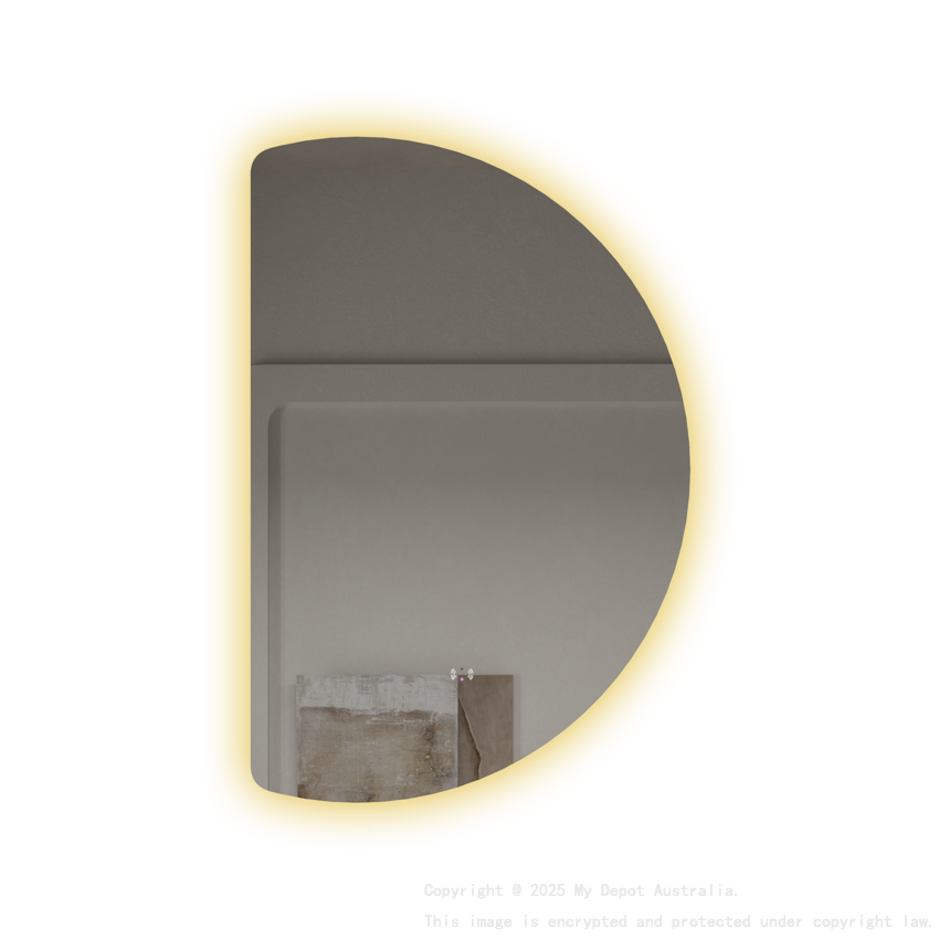 665x1000mm Half-Moon 3 Color Backlit LED Mirror With Touchless Sensor Switch, Flat Left Side