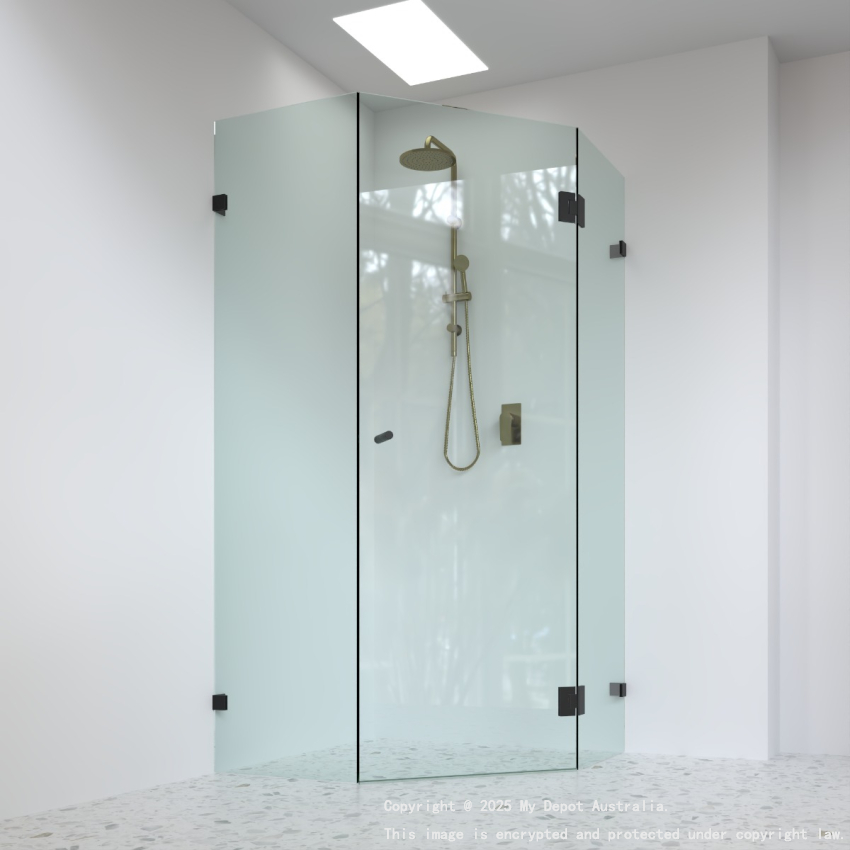 10mm Corner Frameless Shower Screens, Diamond Shape, Pivot Door