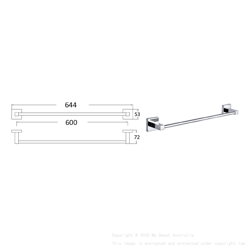 Sara Single Towel Rail 600 mm Chrome