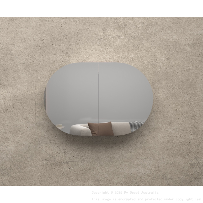900x600mm Oval Matte White Mirror Cabinet MDF 2/DR Shaving Cabinet