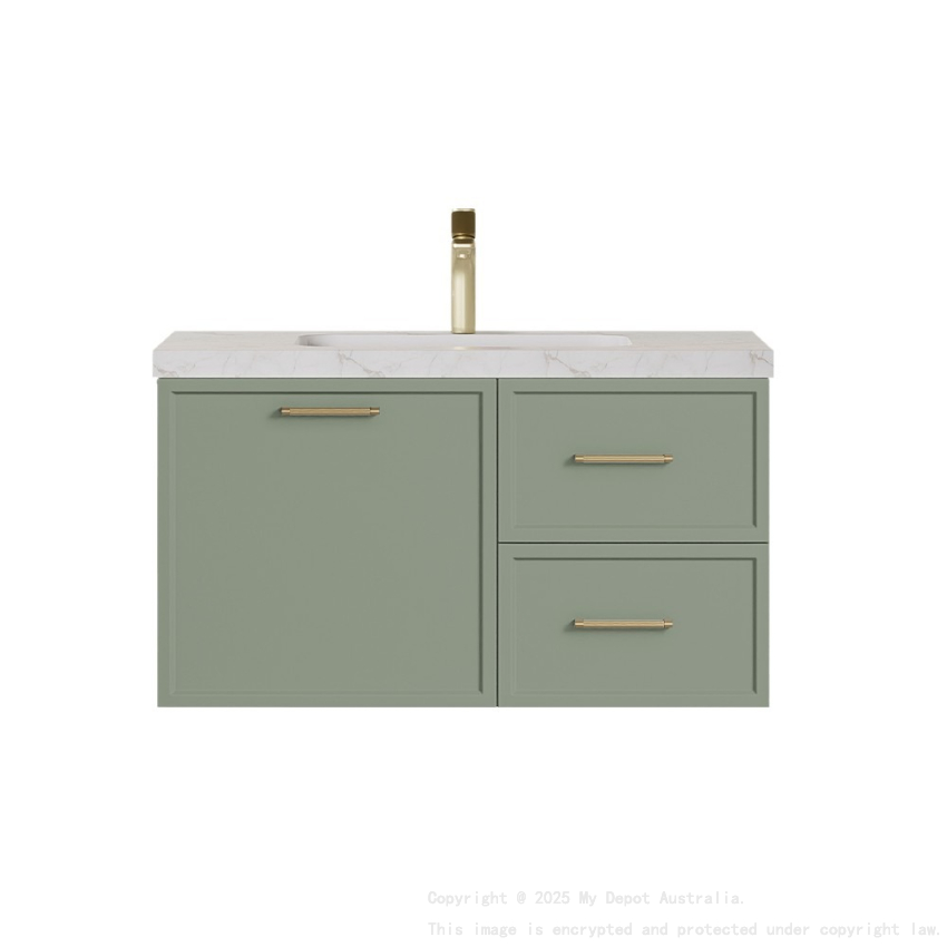 890*455*480mm Kingsley Federation Olive Green Wall Hung PVC Cabinet Right Hand Drawers