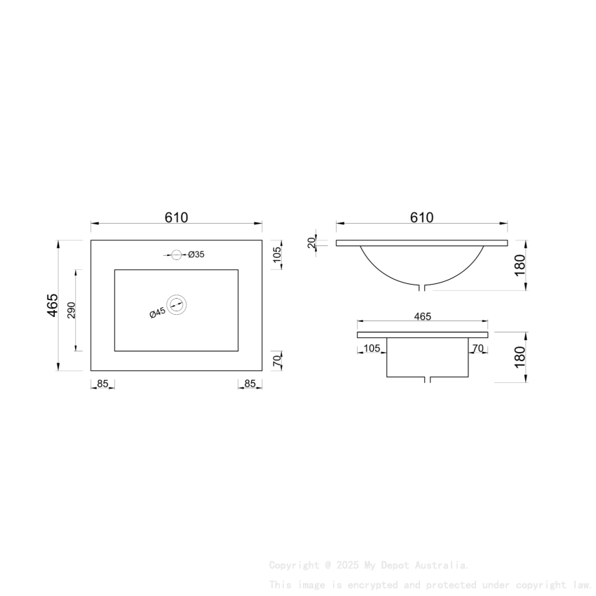 600mm Gloss White Ceramic Vanity Top