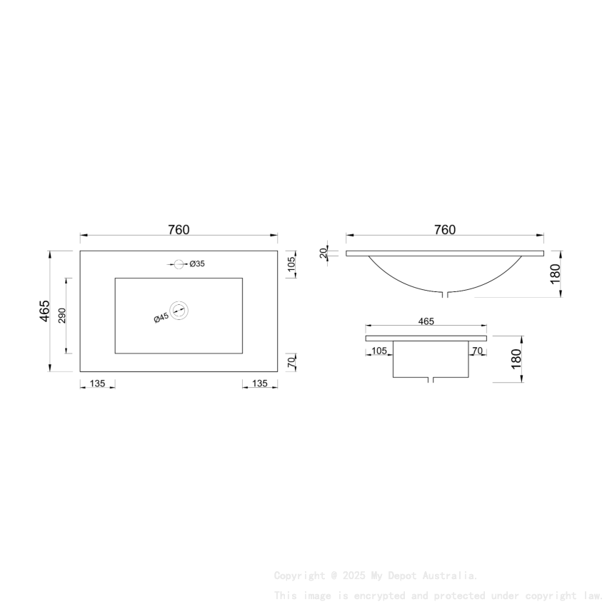 750mm Gloss White Ceramic Vanity Top