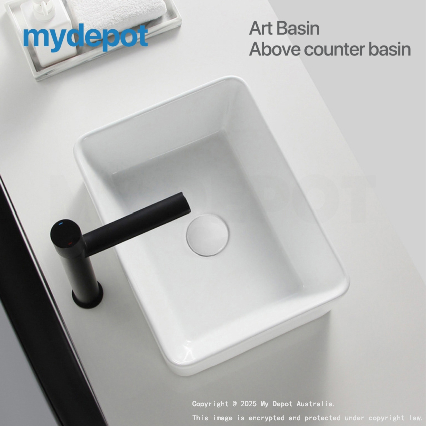 410mm Rectangle Gloss White Ceramic Above Counter Basin Non-overflow