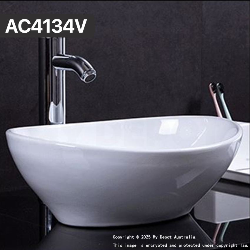 410mm Oval Gloss White Ceramic Above Counter Basin Non-overflow