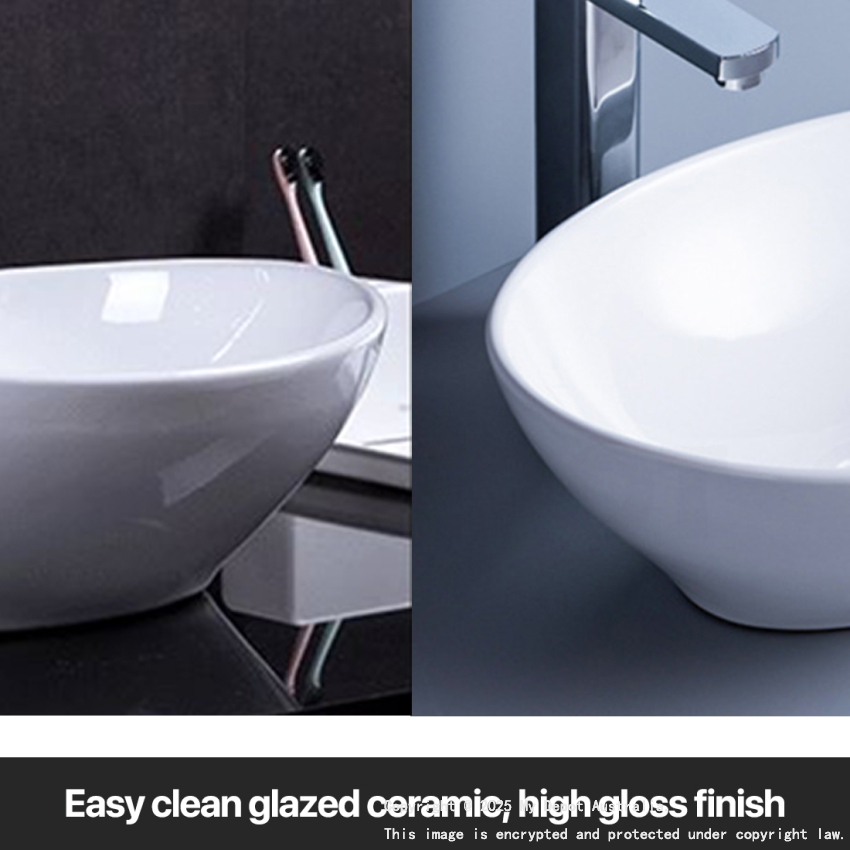 410mm Oval Gloss White Ceramic Above Counter Basin Non-overflow