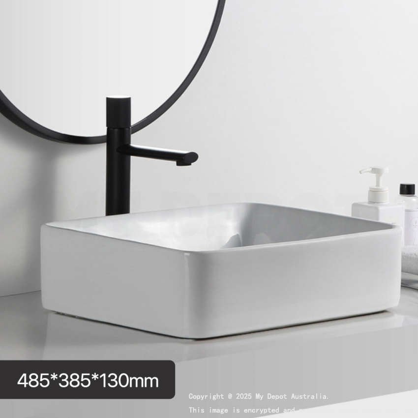 485mm Rectangle Gloss White Ceramic Above Counter Basin Non-overflow