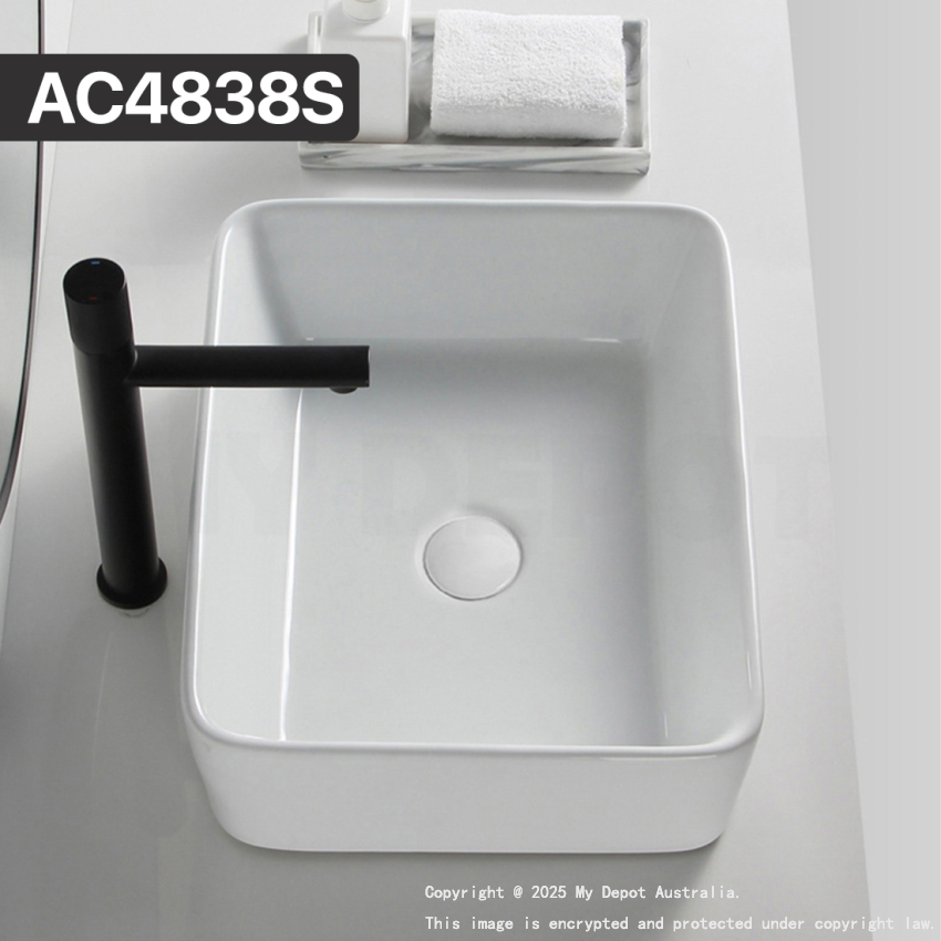 485mm Rectangle Gloss White Ceramic Above Counter Basin Non-overflow