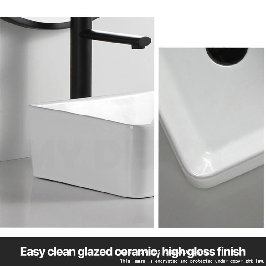 485mm Rectangle Gloss White Ceramic Above Counter Basin Non-overflow